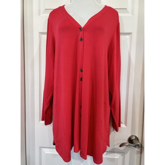 Susan Graver Hot Pink Sweater Button Front Knit Duster Cardigan Plus Size 4X - Picture 1 of 9